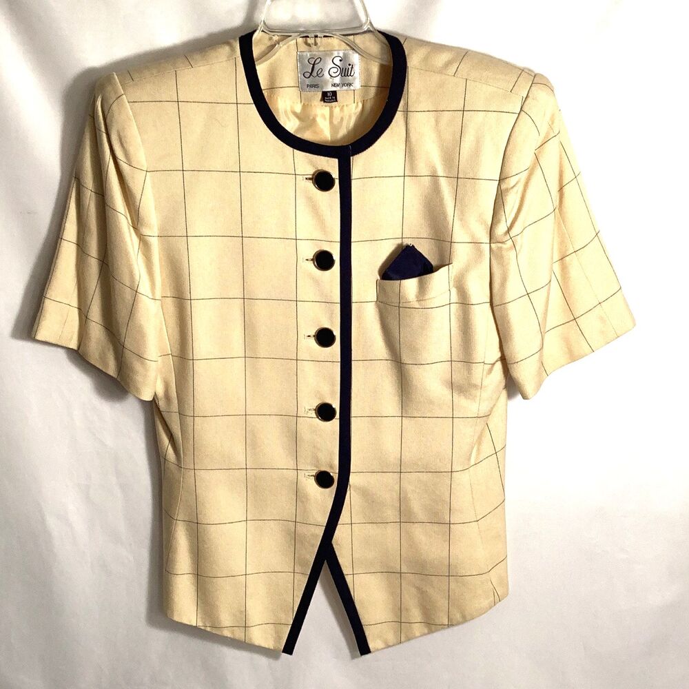 Vintage Womens Size 10 Yellow Short Sleeve Blazer Le Suit with Shoulder Pads